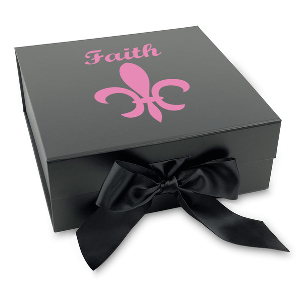 Custom Fleur De Lis Gift Box with Magnetic Lid - Black (Personalized)