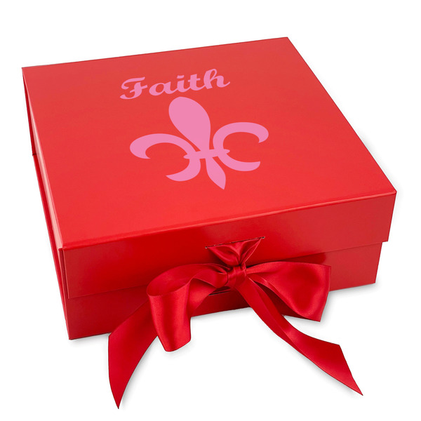 Custom Fleur De Lis Gift Box with Magnetic Lid - Red (Personalized)