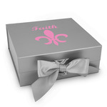 Fleur De Lis Gift Box with Magnetic Lid - Silver (Personalized)