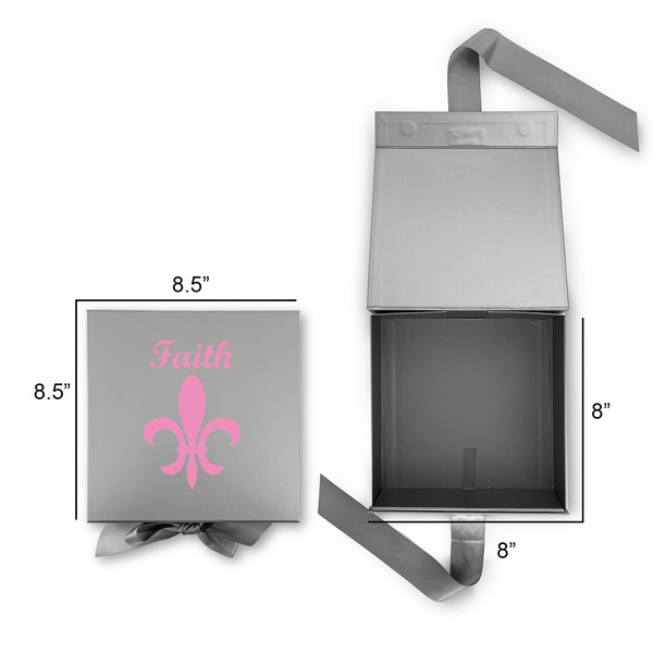 Fleur De Lis Gift Boxes with Magnetic Lid - Silver - Open & Closed