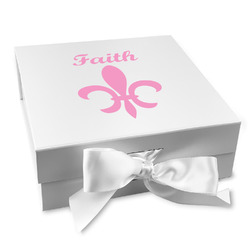Fleur De Lis Gift Box with Magnetic Lid - White (Personalized)