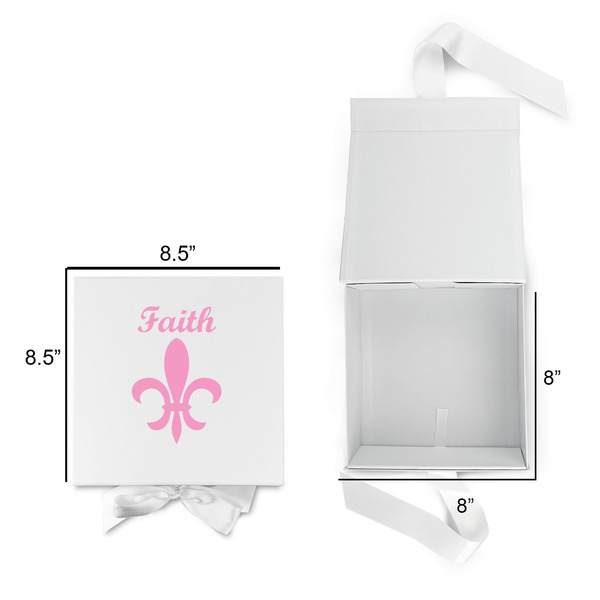 Fleur De Lis Gift Boxes with Magnetic Lid - White - Open & Closed