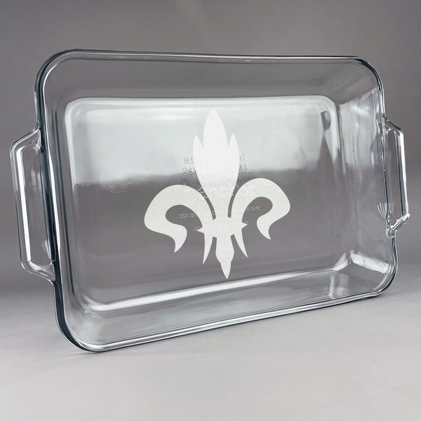 Custom Fleur De Lis Glass Baking Dish with Truefit Lid - 13in x 9in