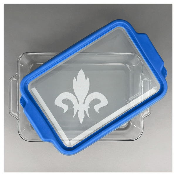 Fleur De Lis Glass Baking Dish - FRONT w/ LID (13x9)