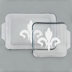 Fleur De Lis Set of Glass Baking & Cake Dish - 13in x 9in & 8in x 8in