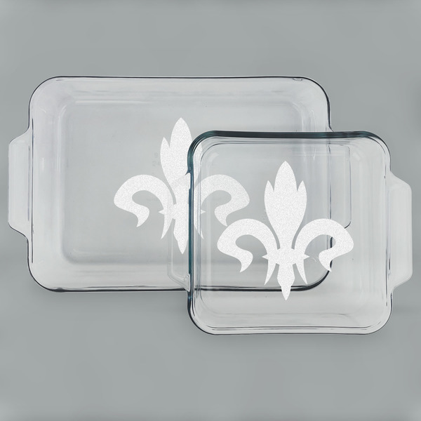 Custom Fleur De Lis Set of Glass Baking & Cake Dish - 13in x 9in & 8in x 8in