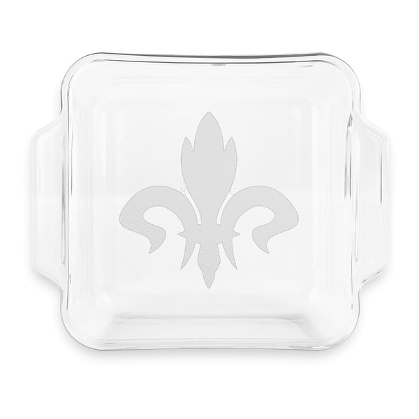 Custom Fleur De Lis Glass Cake Dish with Truefit Lid - 8in x 8in
