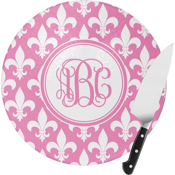Custom Fleur De Lis Round Glass Cutting Board - Medium (Personalized)