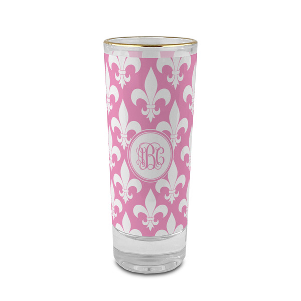 Custom Fleur De Lis 2 oz Shot Glass -  Glass with Gold Rim - Set of 4 (Personalized)