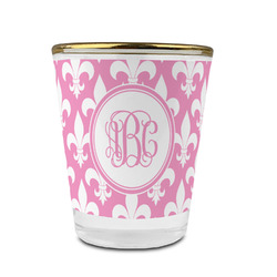 Fleur De Lis Glass Shot Glass - 1.5 oz - with Gold Rim - Set of 4 (Personalized)