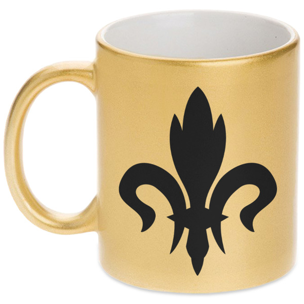 Custom Fleur De Lis Metallic Gold Mug (Personalized)