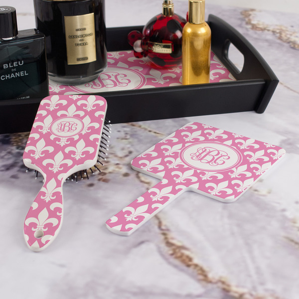 Fleur De Lis Hair Brush and Hand Mirror - Bathroom Scene