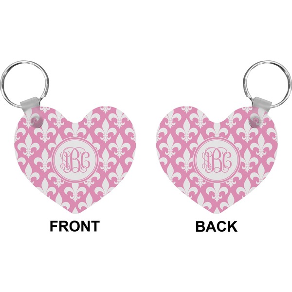 Pink Fleur De Lis Heart Keychain (Front + Back)
