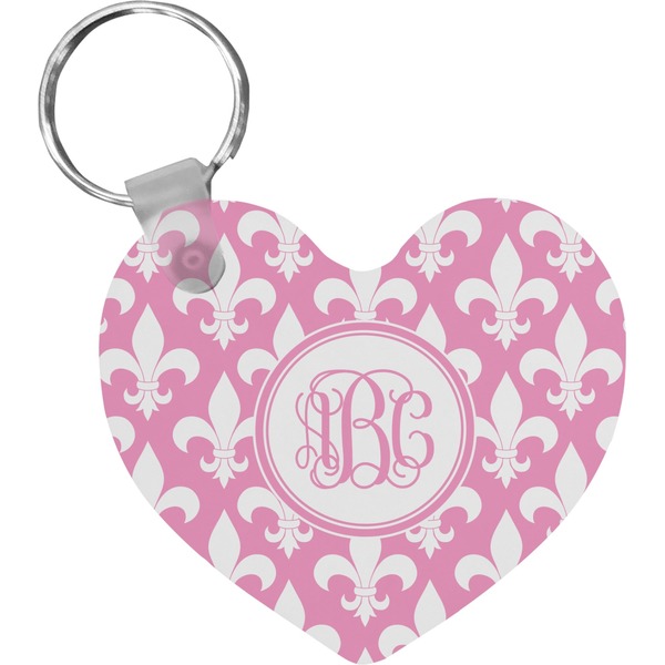 Custom Fleur De Lis Heart Plastic Keychain w/ Monogram