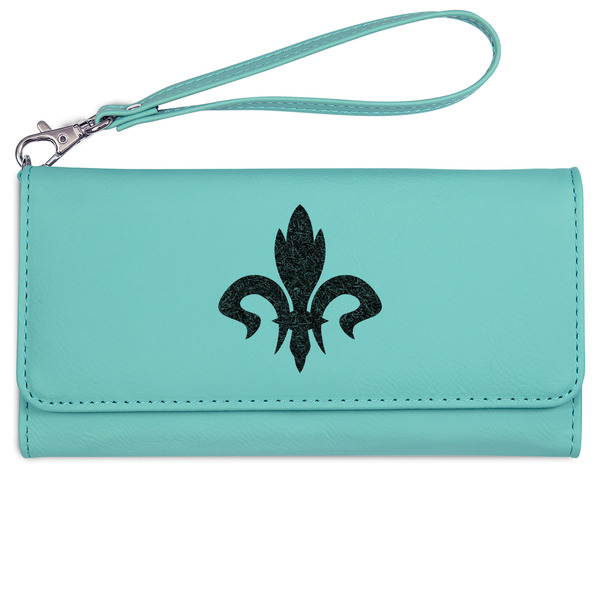 Fleur De Lis Ladies Wallet - Leather - Teal - Front View