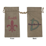 Fleur De Lis Large Burlap Gift Bag - Front & Back (Personalized)