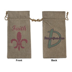 Fleur De Lis Large Burlap Gift Bag - Front & Back (Personalized)