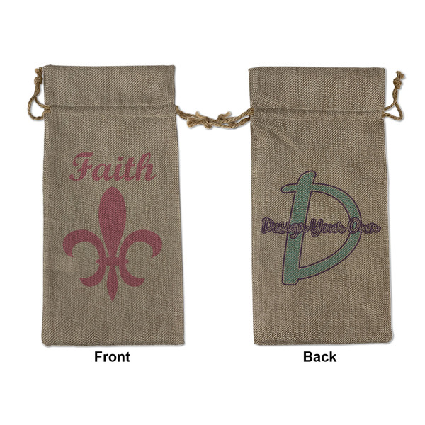 Custom Fleur De Lis Large Burlap Gift Bag - Front & Back (Personalized)