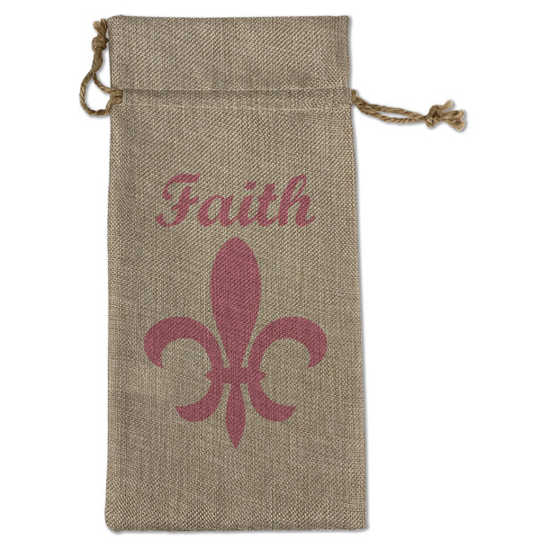 Custom Fleur De Lis Large Burlap Gift Bag - Front (Personalized)