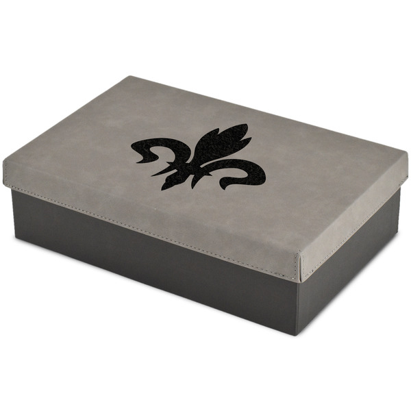 Custom Fleur De Lis Large Gift Box w/ Engraved Leather Lid