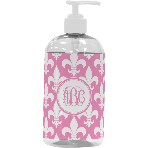 Custom Fleur De Lis Plastic Soap / Lotion Dispenser (16 oz - Large - White) (Personalized)