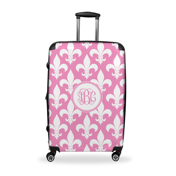 Custom Fleur De Lis Suitcase - 28" Large - Checked w/ Monogram