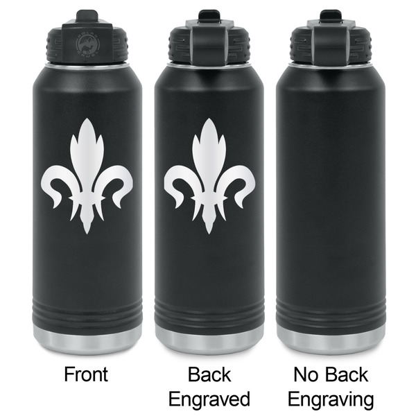 Fleur De Lis Laser Engraved Water Bottles - 2 Styles - Front & Back View