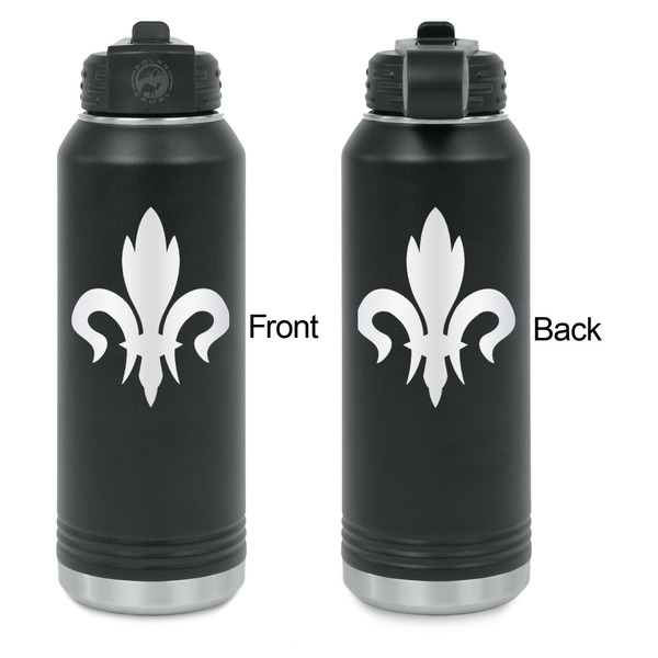 Fleur De Lis Laser Engraved Water Bottles - Front & Back Engraving - Front & Back View