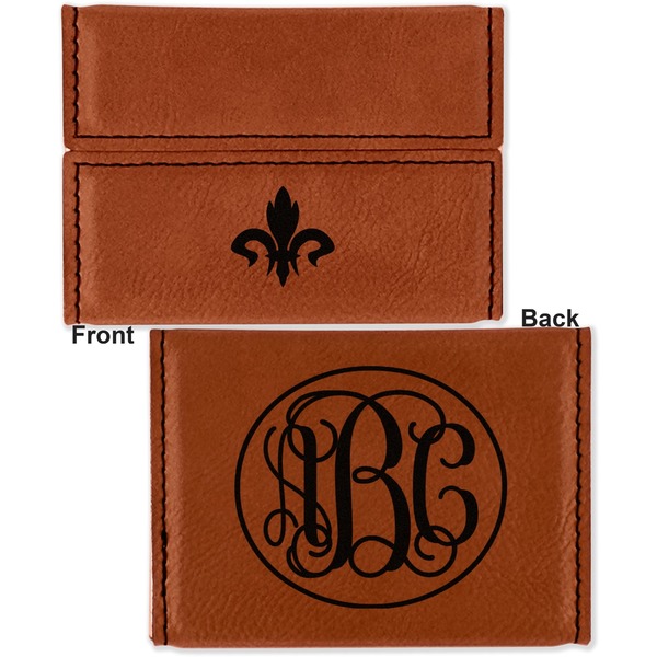 Fleur De Lis Leather Business Card Holder - Front Back