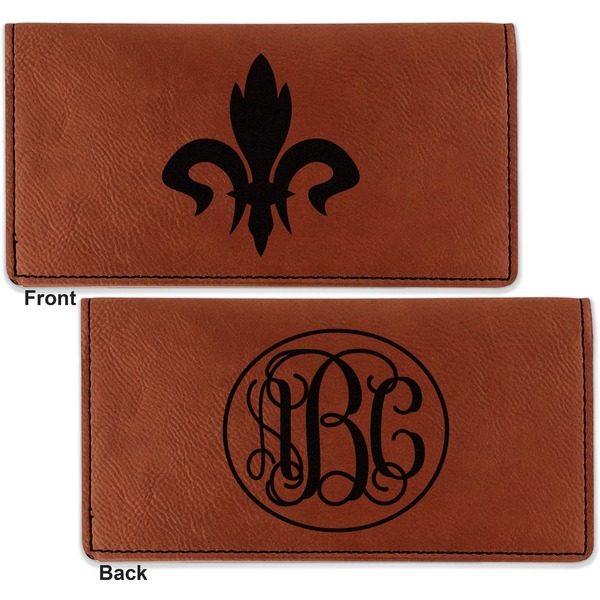 Fleur De Lis Leather Checkbook Holder Front and Back