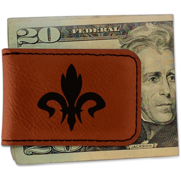 Custom Fleur De Lis Leatherette Magnetic Money Clip - Single Sided