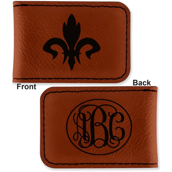 Fleur De Lis Leatherette Magnetic Money Clip - Front and Back
