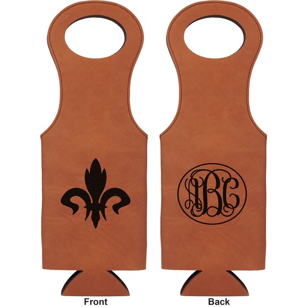 Fleur De Lis Leatherette Wine Tote Double Sided - Front and Back