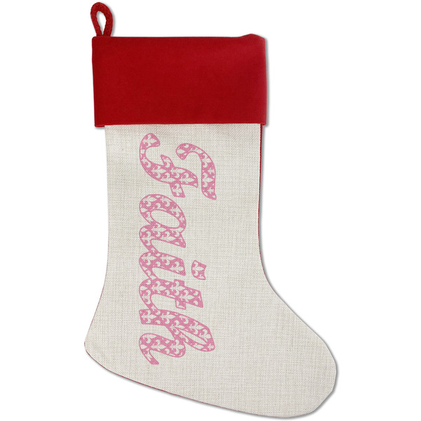 Custom Fleur De Lis Red Linen Stocking (Personalized)