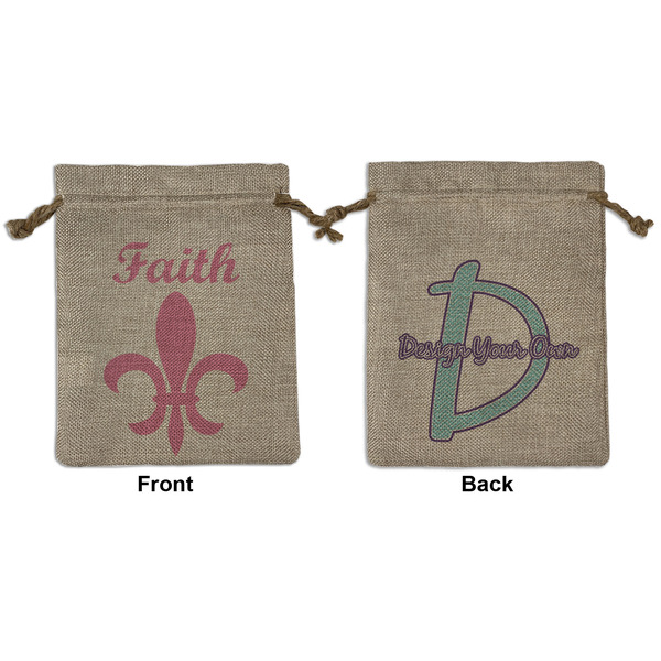 Custom Fleur De Lis Medium Burlap Gift Bag - Front & Back (Personalized)