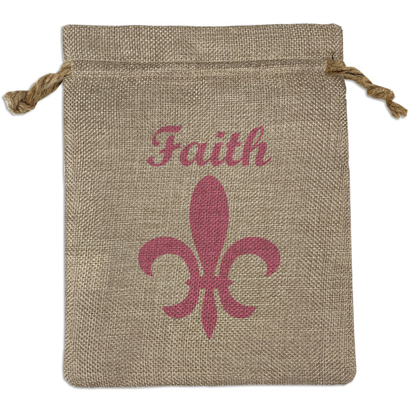 Custom Fleur De Lis Medium Burlap Gift Bag - Front (Personalized)