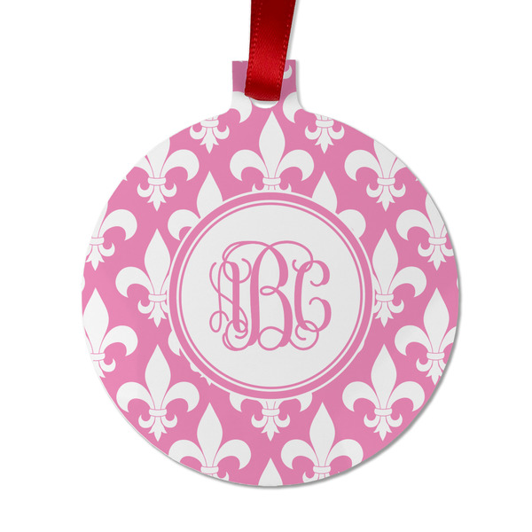 Custom Fleur De Lis Metal Ball Ornament - Double Sided w/ Monogram