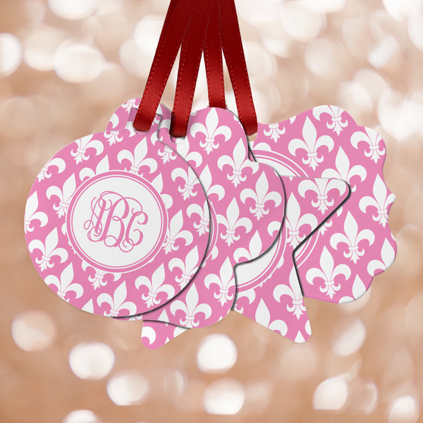 Custom Fleur De Lis Metal Ornaments - Double Sided w/ Monogram