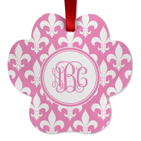 Custom Fleur De Lis Metal Paw Ornament - Double Sided w/ Monogram