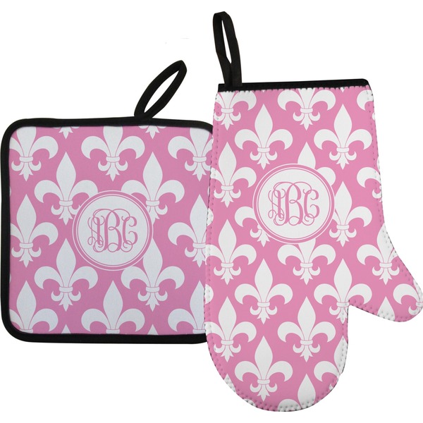 Custom Fleur De Lis Right Oven Mitt & Pot Holder Set w/ Monogram