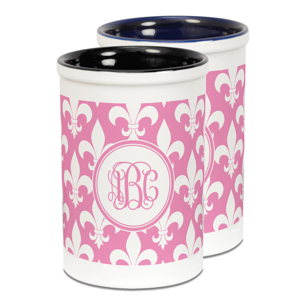 Custom Fleur De Lis Ceramic Pencil Holder - Large