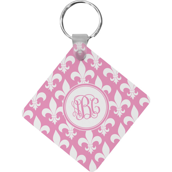 Custom Fleur De Lis Diamond Plastic Keychain w/ Monogram