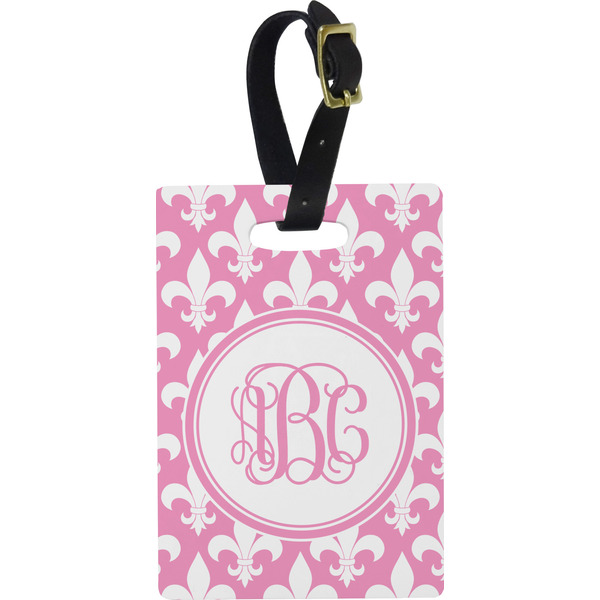 Custom Fleur De Lis Plastic Luggage Tag - Rectangular w/ Monogram