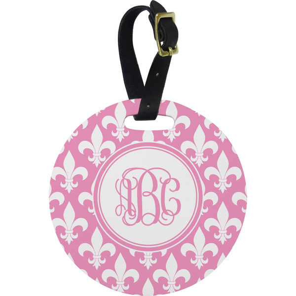 Custom Fleur De Lis Plastic Luggage Tag - Round (Personalized)