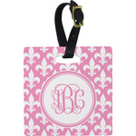 Fleur De Lis Plastic Luggage Tag - Square w/ Monogram
