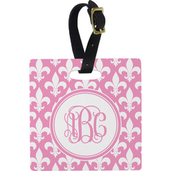 Fleur De Lis Plastic Luggage Tag - Square w/ Monogram