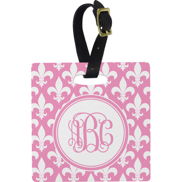 Pink Fleur De Lis Personalized Square Luggage Tag