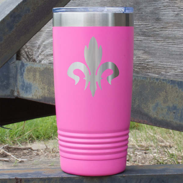 Custom Fleur De Lis 20 oz Stainless Steel Tumbler - Pink - Double Sided (Personalized)