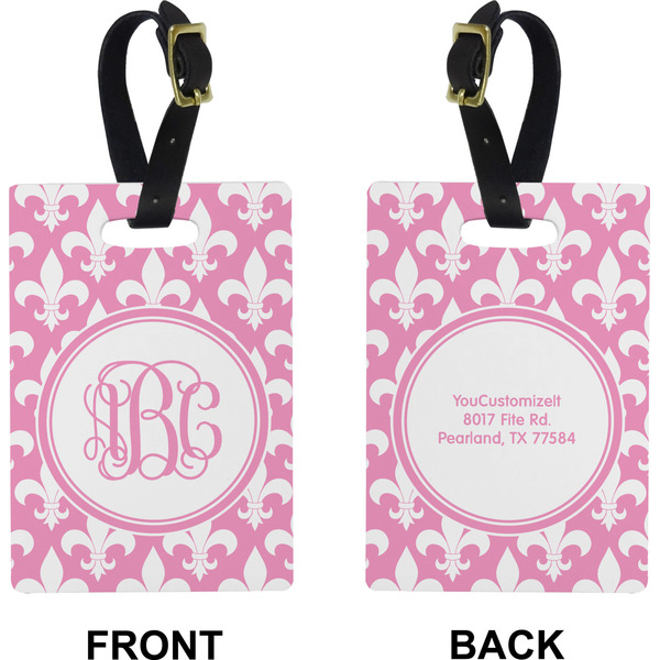 Pink Fleur De Lis Rectangle Luggage Tag (Front + Back)