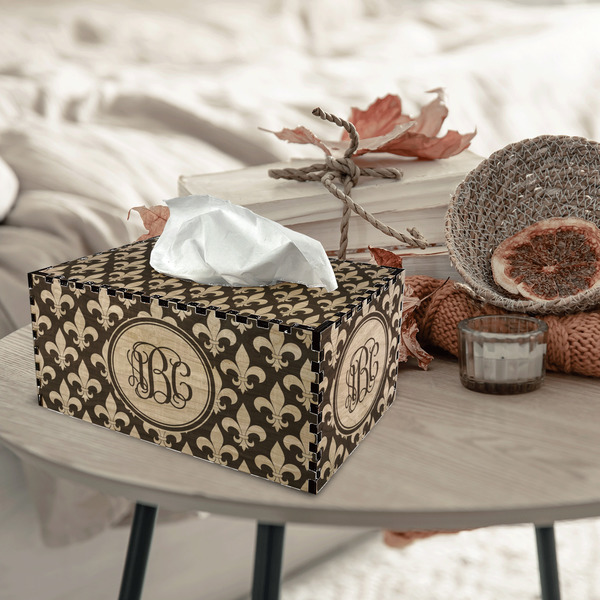 Fleur De Lis Rectangle Tissue Box Covers - Wood - In Context